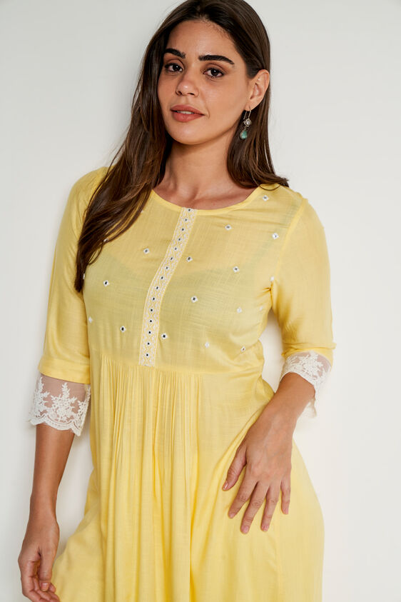 Yellow Solid Flared Kurta, Yellow, image 3